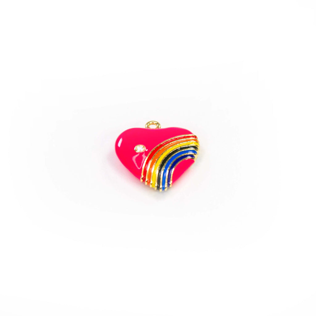 Rainbow Heart Charm - Neon Pink