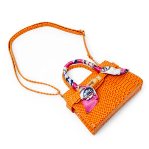 Vivid Crocodile Scarf Handbag - Orange