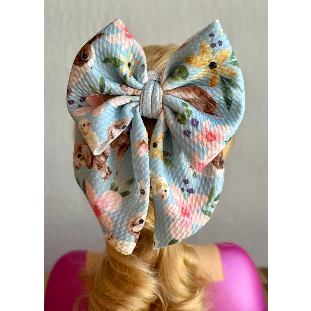 Blue Easter Bunny 4" Sailor Bow on Clip