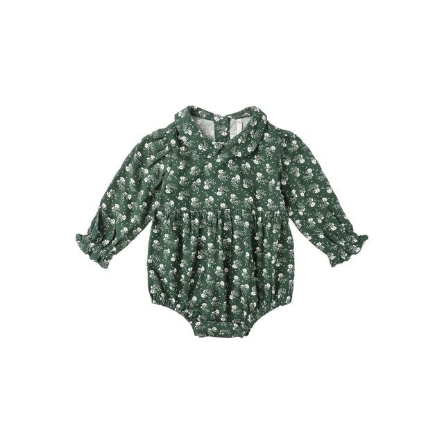 Cora Romper - Green Ditsy