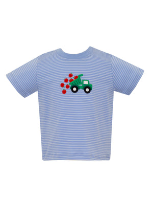 Periwinkle Blue Knit Stripe Apples Truck S/S T-Shirt