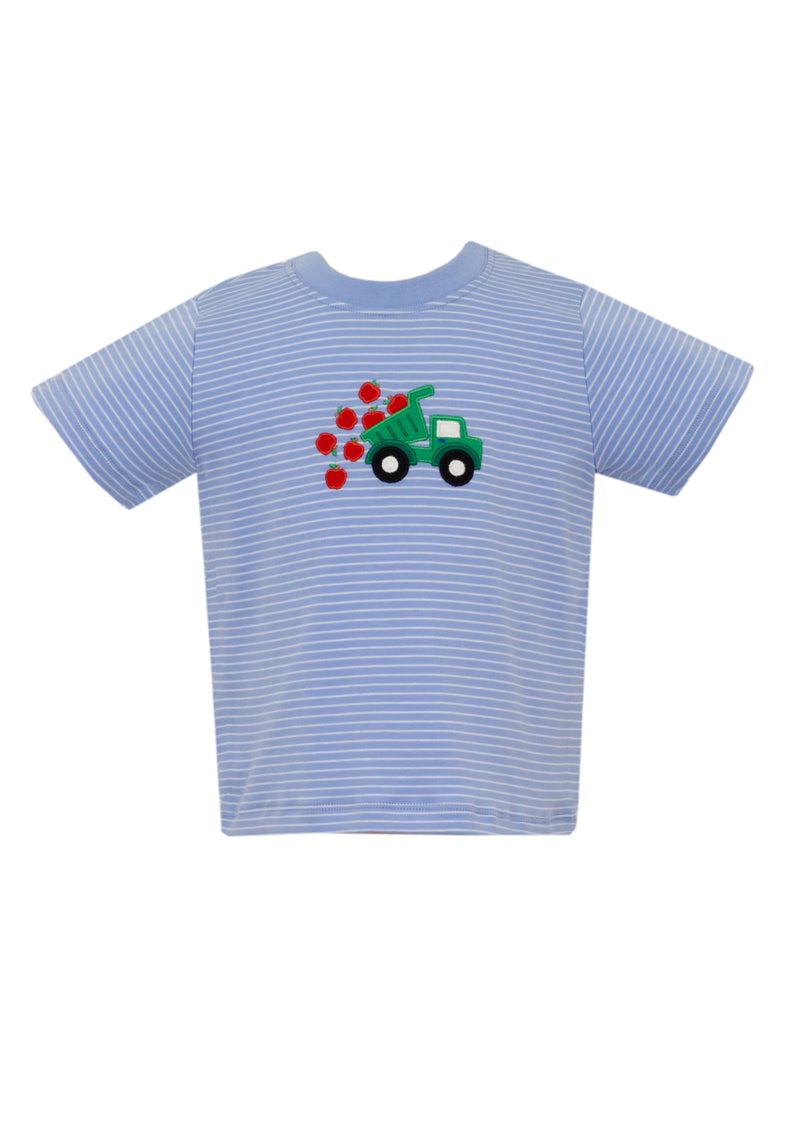 Periwinkle Blue Knit Stripe Apples Truck S/S T-Shirt