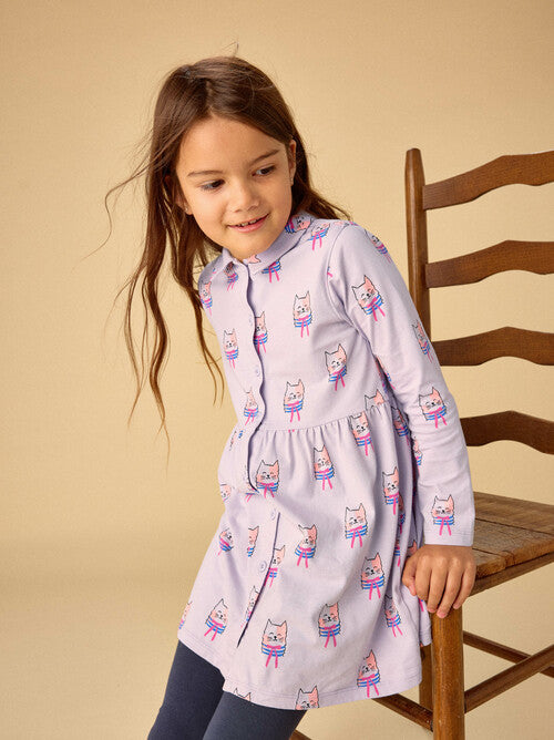 Collared Long Sleeve Shirtdress - Bow Tie Cats