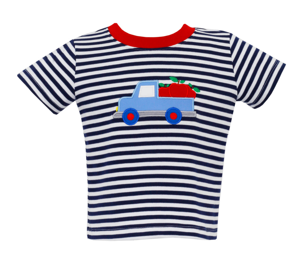 Navy Blue Striped Apple Truck T-shirt
