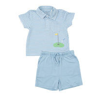 Golf Blue Stripe Polo Shirt & Short Set