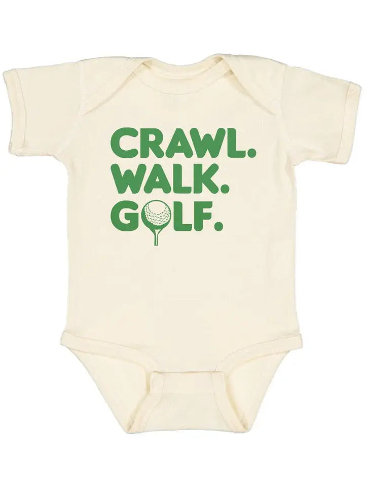 Crawl, Walk, Golf Short Sleeve Onesie