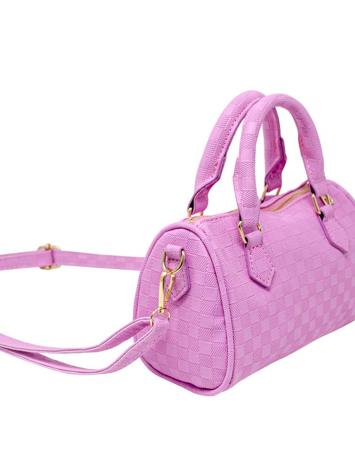 Checkered Canvas Duffle Handbag  - Lavender
