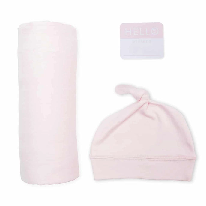 Lulujo Hello World Hat & Swaddle Set – Baby Pink