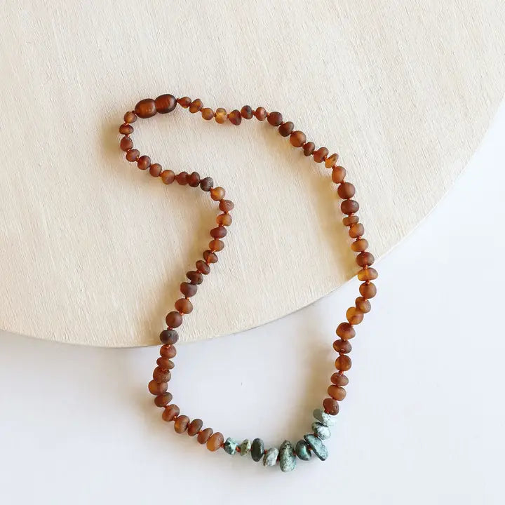 Raw Cognac Amber + Raw Turquoise Jasper - Baltic Amber Necklace