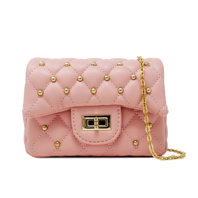 Pink Classic Quilted Stud Mini Bag