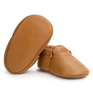 Fringeless Baby Moccasins - Leather Baby Shoes (Brown)