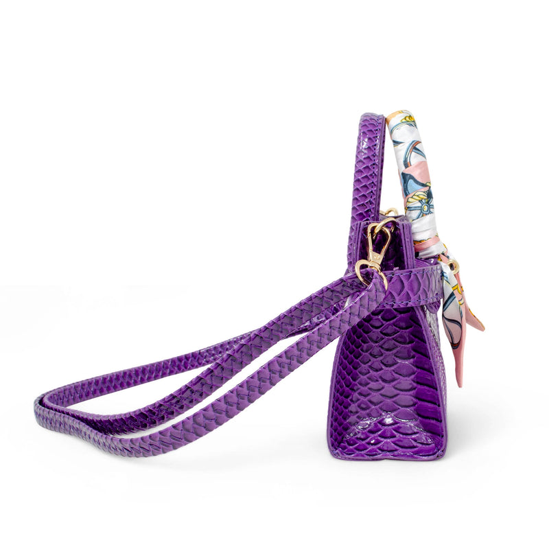 Vivid Crocodile Scarf Handbag - Purple