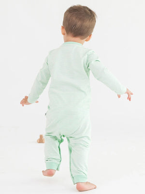 Tiny Mint Stripe - Knit Henley Pocket Romper