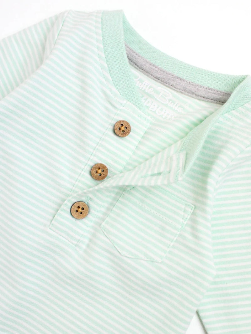 Tiny Mint Stripe - Knit Henley Pocket Romper