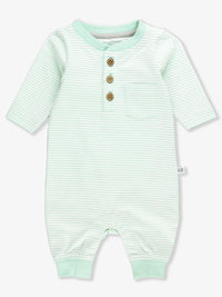 Tiny Mint Stripe - Knit Henley Pocket Romper