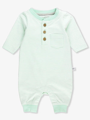 Tiny Mint Stripe - Knit Henley Pocket Romper