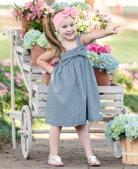 Longhorn Embroidery Lt Denim Bow Dress