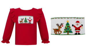 Santa is Coming - Smocked Red LS Ruffle Shirt