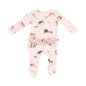 Cow Families 2 Way Zipper Ruffle Back Footie