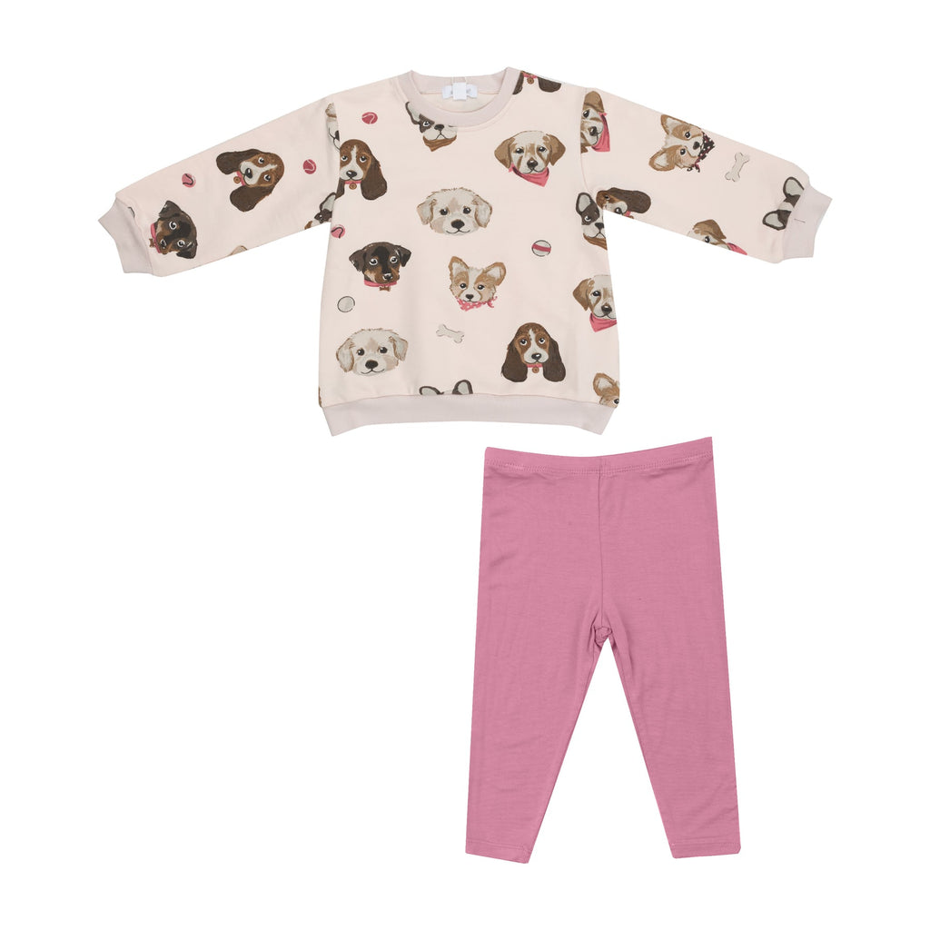 French Terry Pretty Puppy Faces - Puffy Oversized Sweatshirt & Legging