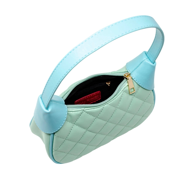 Quilted Zip Top Shoulder Bag - Aqua Green