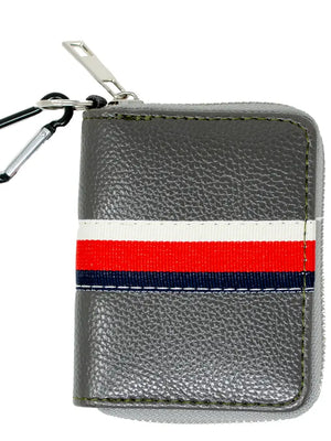 Striped Leather Wallet - Grey