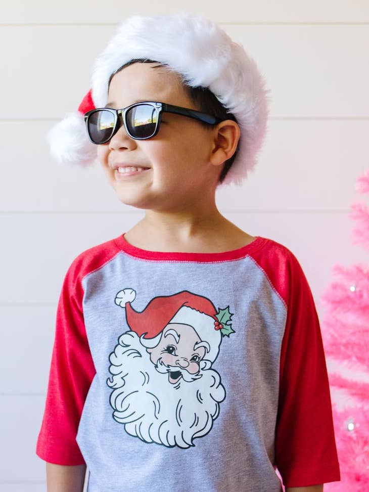 Retro Santa Christmas Shirt - Kids Holiday 3/4 Sleeve
