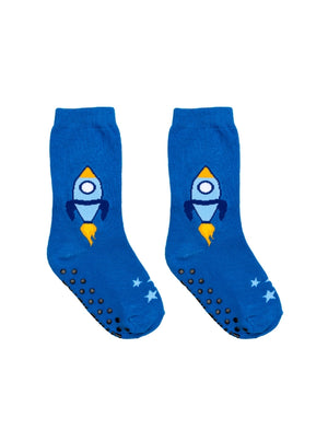 3D Packaged Crew Socks - Kids - Rocket Ship in Space - Blue