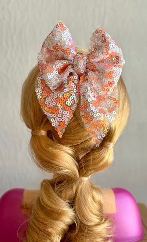 Orange & Pink Sequin 3" Sailor Bow on Clip