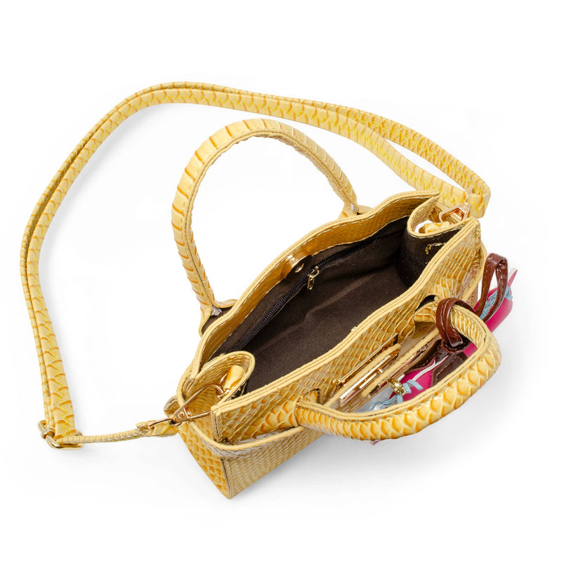 Vivid Crocodile Pony Handbag - Yellow