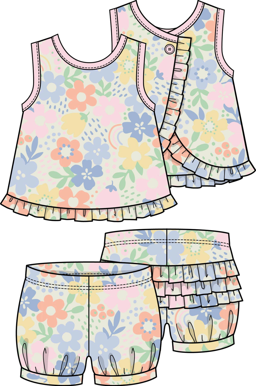 Blue Floral Swing Top & Bloomers