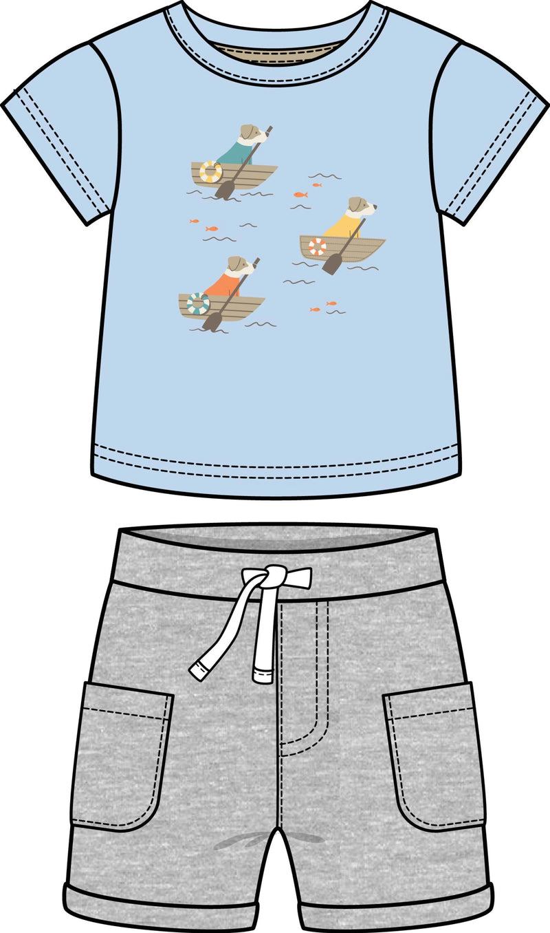 Doggy Paddle Top & Grey Shorts Set