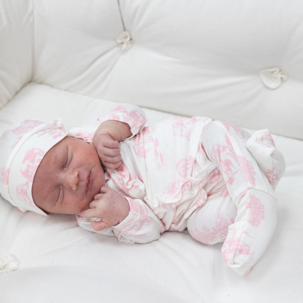 Farm Toile Pink - TMH Set with Roll Over Cuff Pant - Newborn