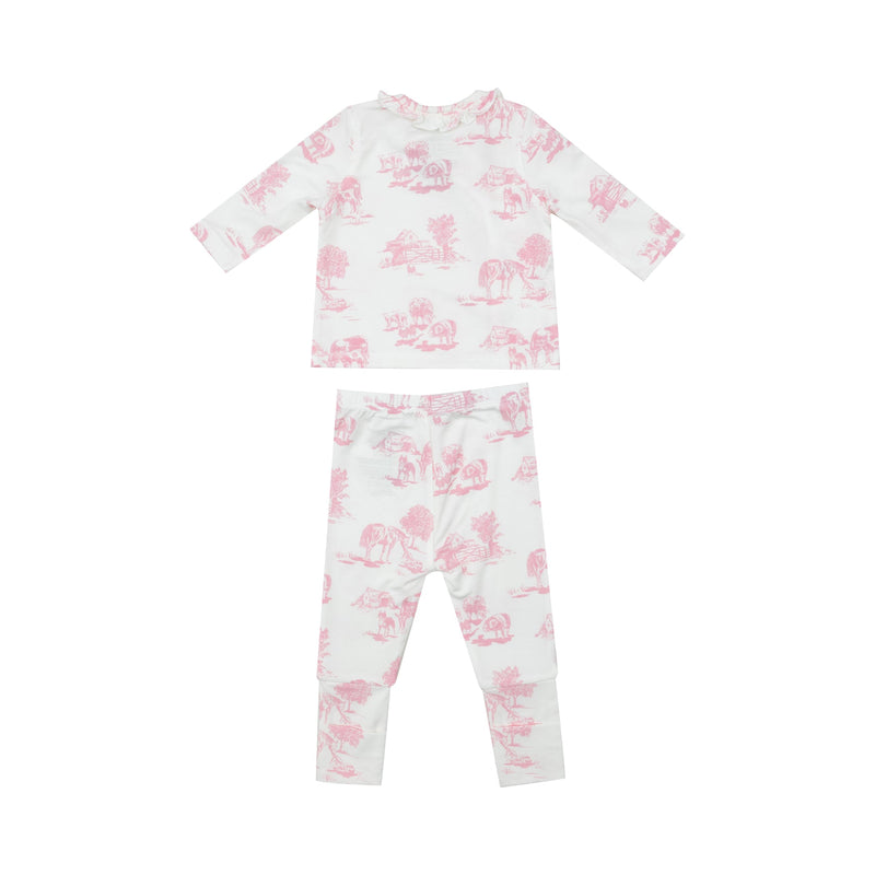 Farm Toile Pink - TMH Set with Roll Over Cuff Pant - Newborn