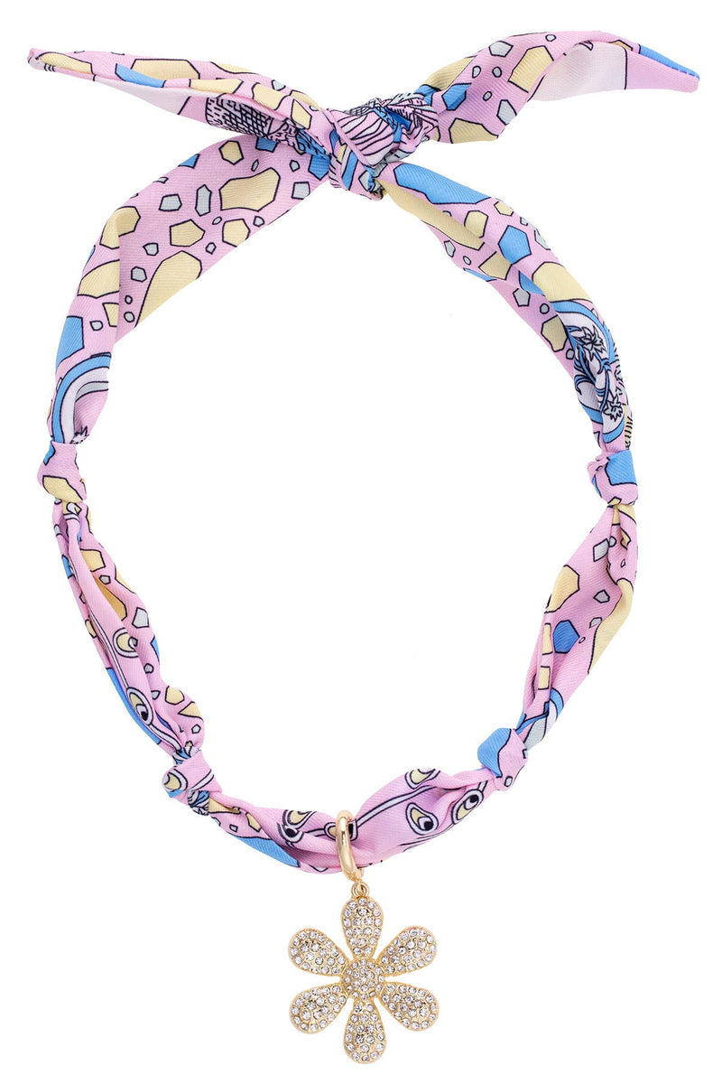 Scarlett Pave Daisy Scarf Necklace in Light Pink/Light Blue