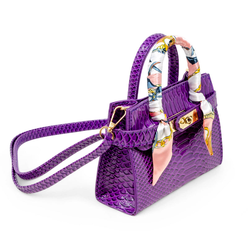 Vivid Crocodile Scarf Handbag - Purple