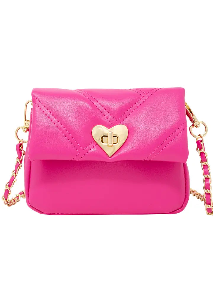 Quilted Soft Heart Lock Purse | Hot Pink