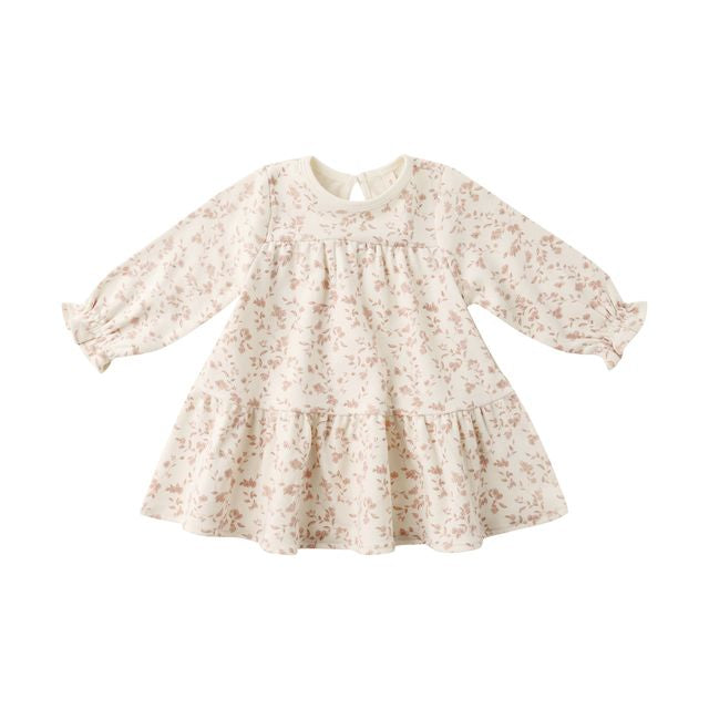 Floral dress with long sleeves on a white background