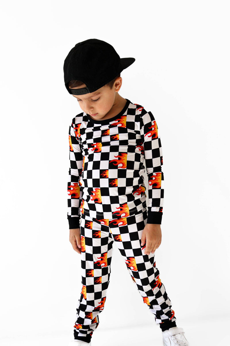 Bamboo Two Piece Set - Checker Blaze