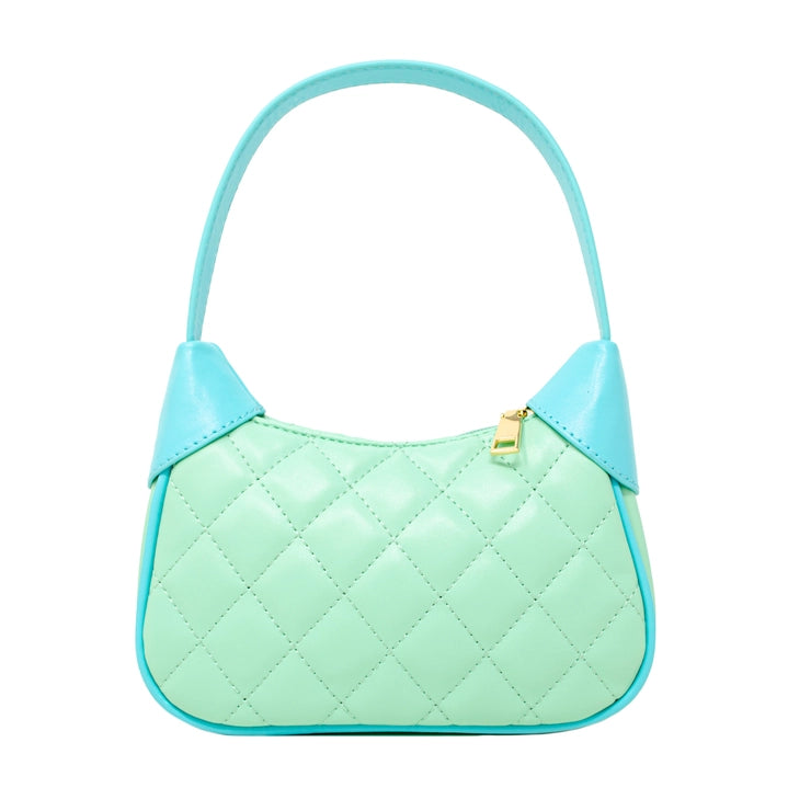 Quilted Zip Top Shoulder Bag - Aqua Green