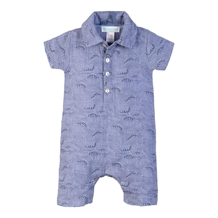 Polo Romper | Stormy Waves Periwinkle