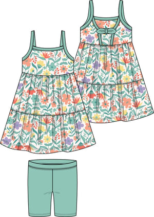 Tropical Floral Print Tier Dress Set