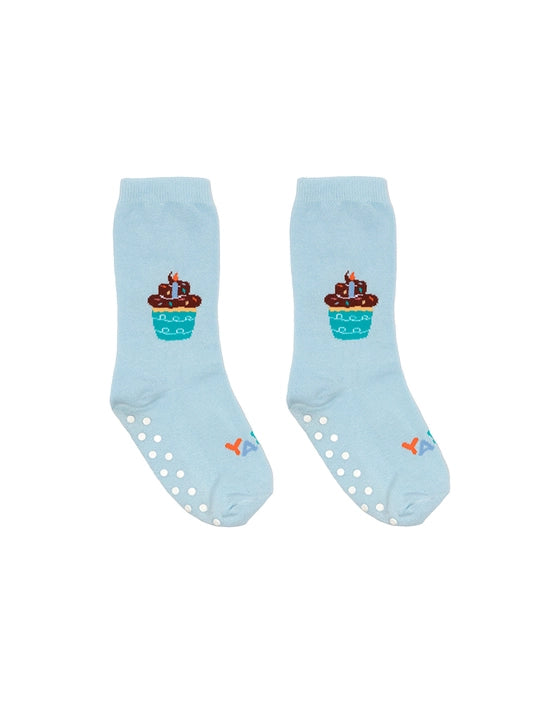 3D Packaged Crew Socks - Kids - Birthday Cupcake - Blue