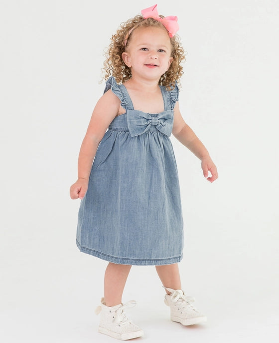 Longhorn Embroidery Lt Denim Bow Dress