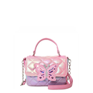 Metallic Quilted Butterfly Top Handle Mini Bag