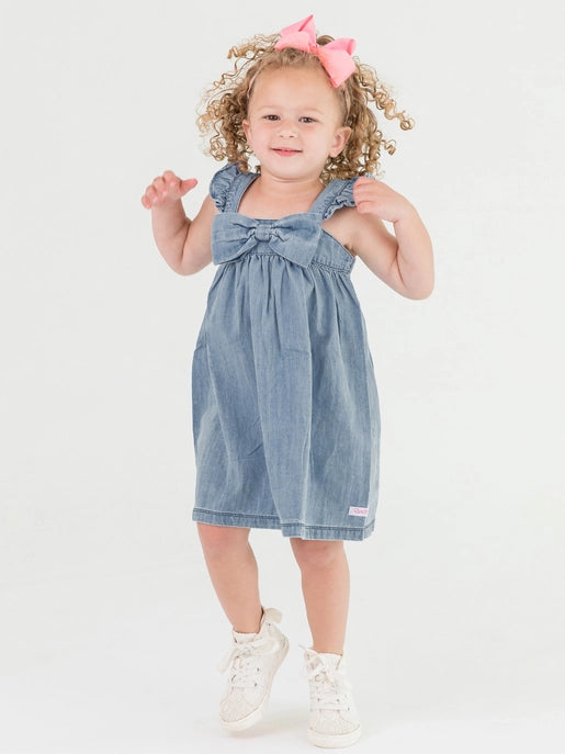 Longhorn Embroidery Lt Denim Bow Dress