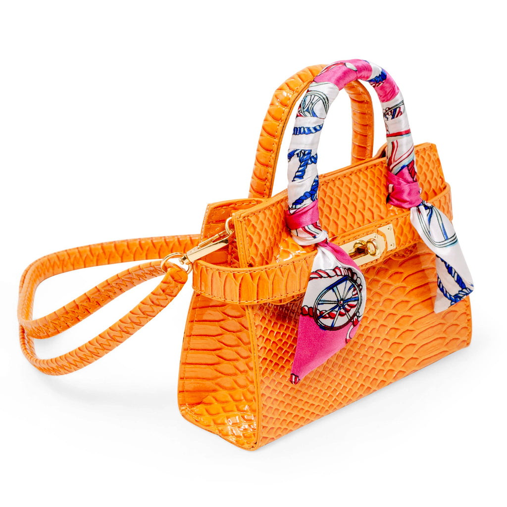 Vivid Crocodile Scarf Handbag - Orange