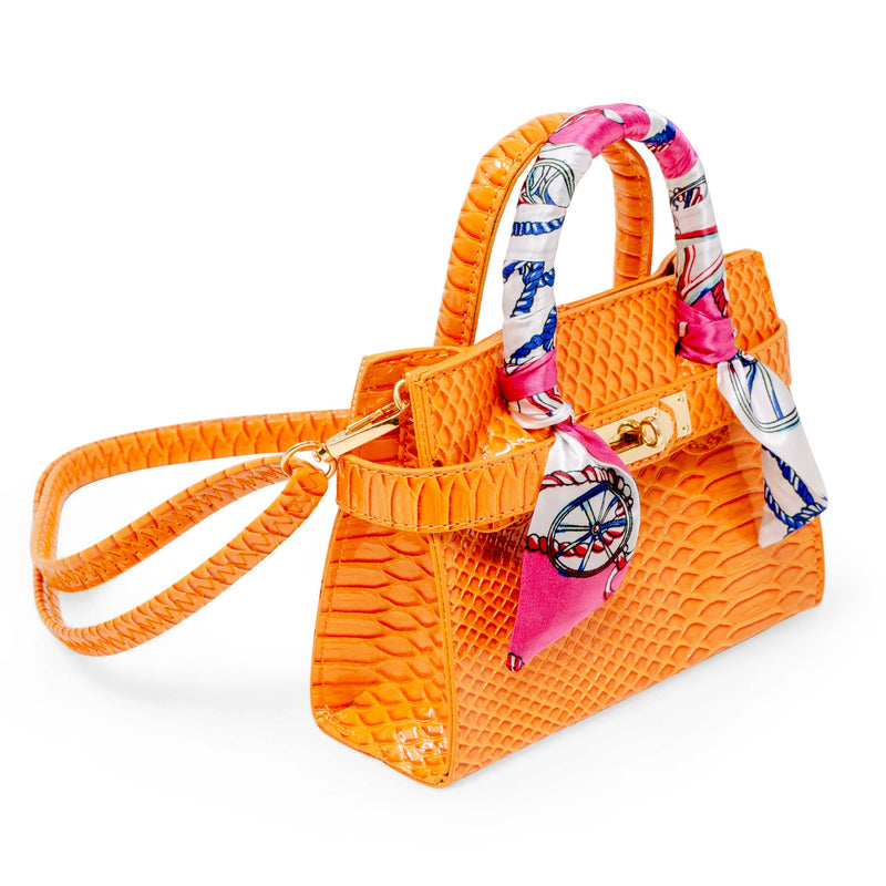 Vivid Crocodile Scarf Handbag - Orange