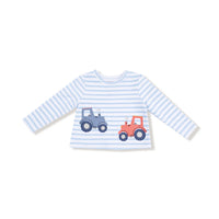 Tractor Applique LS Lt. Blue Stripe Shirt