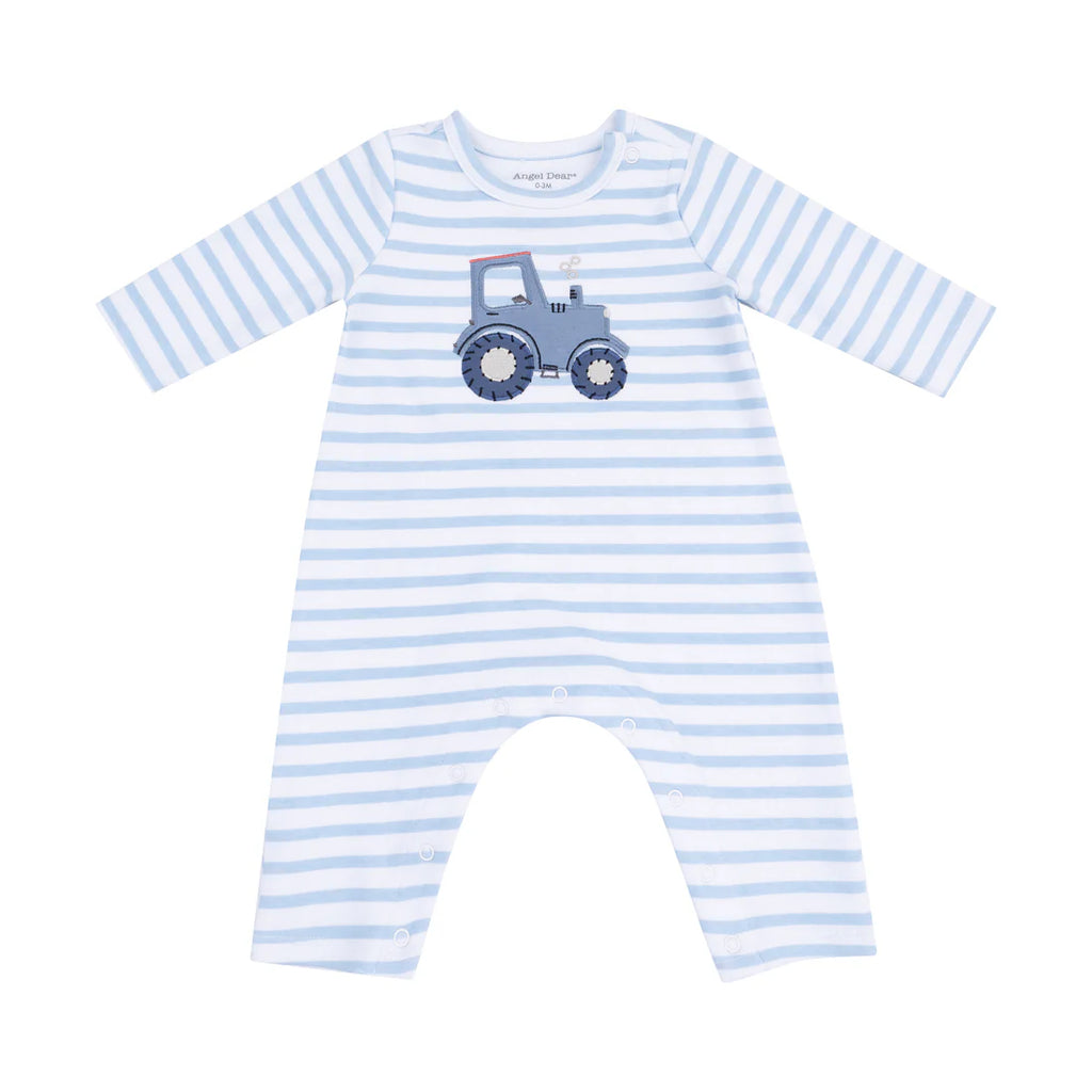 Tractor Applique LS Lt. Blue Stripe Romper